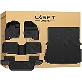 LASFIT Floor Mats & Cargo with Backrest Mat for Ford Explorer 2015-2019 7 Seats All Weather Protector TPE Easy Clean Car Floor Liner Custom Fit for 5-pc Full Set Black