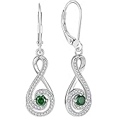 FATACI Infinity Earrings,925 Sterling Silver Dangle & Drop 5A Cubic Zirconia Earrings with Birthstone for Women Birthday Engagement