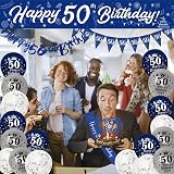 Yontree Navy Blue Silver 50th Birthday Decorations Set with Balloons & Banner view 5