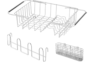 NiuYichee Stainless Steel Dish Drying Rack(15" L X 11" W X 4.1" H), Expandable Drain Rack Over Sink, Dish Drainer Rack in Sin