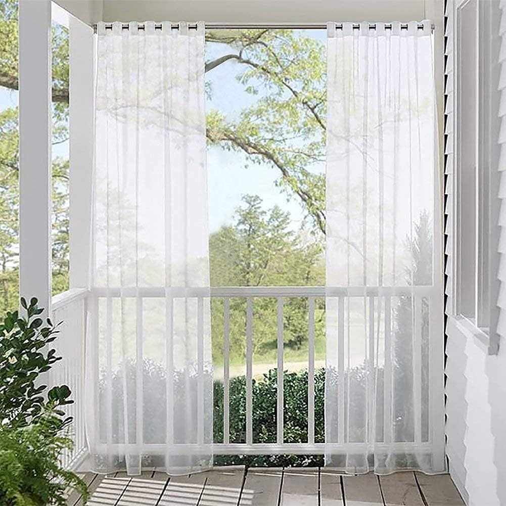Outdoor Curtains - Maritown Gazebo Curtain 1 Panel Outdoor Waterproof UV Resistant Semi Sheer Privacy Grommet Eyelet Voile Net Outside Curtains for Patio Pergola Balcony Porch Living Room Windows