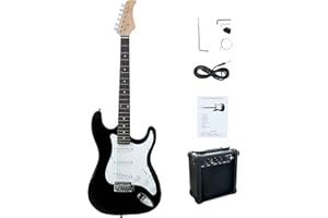 CB SKY Full-Size 39“ Adult/Teenager/Beginner Electric Guitar Black with 5W Amplifier (powered by 9V battery or adaptor - not 