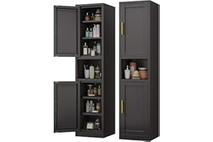 pozdeg 67" Tall Narrow Storage Cabinet Metal Bathroom Cabinet with 2 Doors & 4 Adjustable Shelves, Standing Pantry Cabinets Cupboard for Kitchen, Dining Room, Living Room and Bathroom (Black)