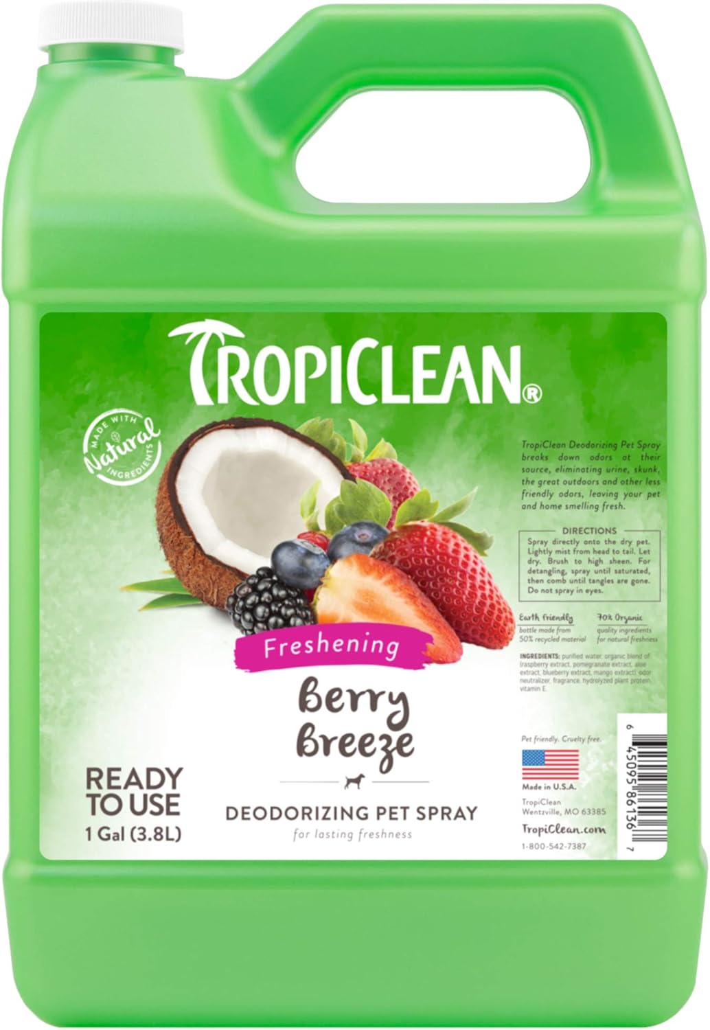 TropiClean Berry Breeze Deodorizing Pet Spray, 1 gal