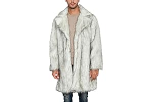 Bowanadacles Mens Faux Fur Coat Long Warm Thick Overcoat Outwear Cardigan Jacket