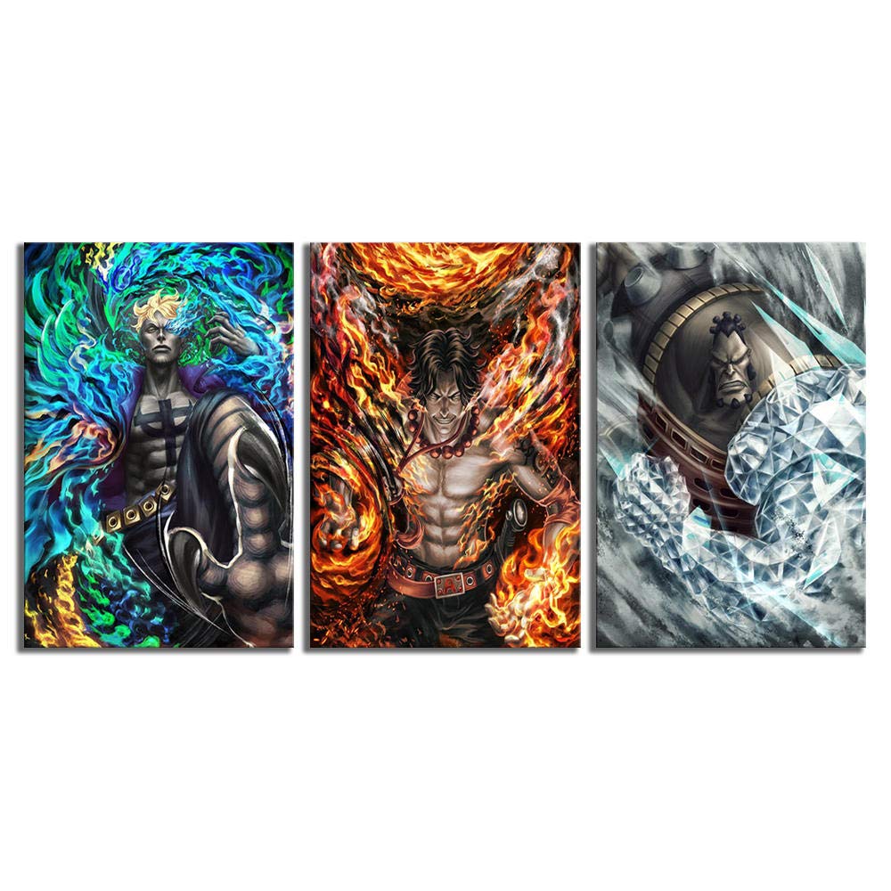 XFDSF 3 Piece Wall Anime Poster Picture One Piece White Beard Pirate Core Cadre Ace Marco Jozu Paint