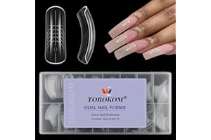 TOROKOM 150Pcs Poly Extension Gel Dual Nail Forms Clear Nail Forms Full Cover Coffin Nail Molds 15 Sizes for Gel Manicure Nail Art Design Salon&DIY