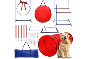 WILLOW PET PRODUCTS 15 Piece Dog Agility Course Backyard Set- Dog Agility Training Equipment Set Includes: Dog Agility Tunnel, 3 Dog Agility Jumps, 8 Dog Agility Weave Poles & More- Best Dog Obstacle Course Backyard Set