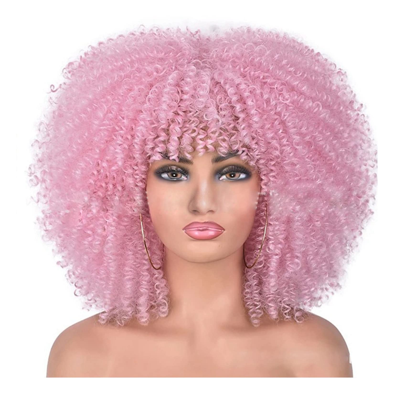 CareUrButi Short Afro Curly Wigs for Black Women Bouncy Synthetic Curly Afro Wig Heat Resistant Full Hair Wigs Twisted Wigs, Pink, One Size
