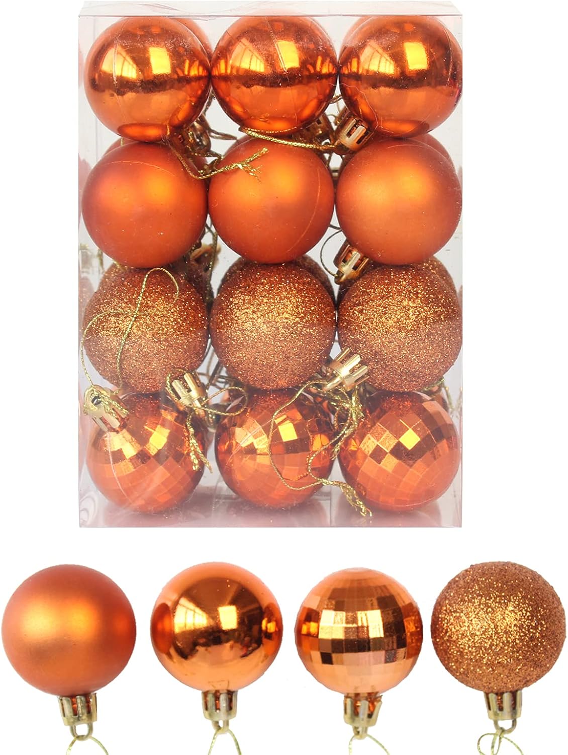 Ornaments - Christmas Ball Baubles Assorted Pendant Shatterproof Ball Ornament Set Seasonal Holiday Wedding Party Decorations(24 pcs, 4 cm) (Orange)