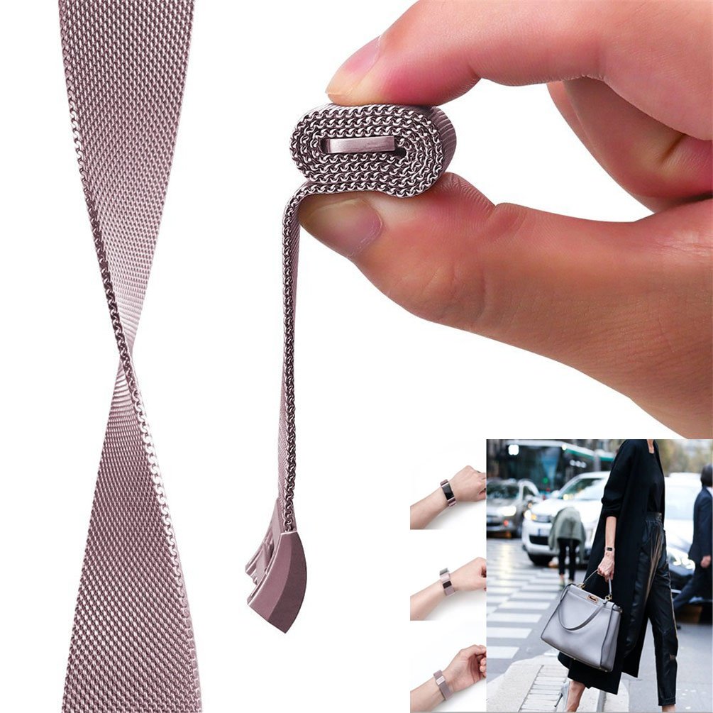 IOQSOF For Fitbit Charge 2 Bands, Milanese Loop Stainless Steel Bracelet Smart Watch Strap Newest Style Replacement Wristband for Fitbit Charge 2 Women and Men Large Small