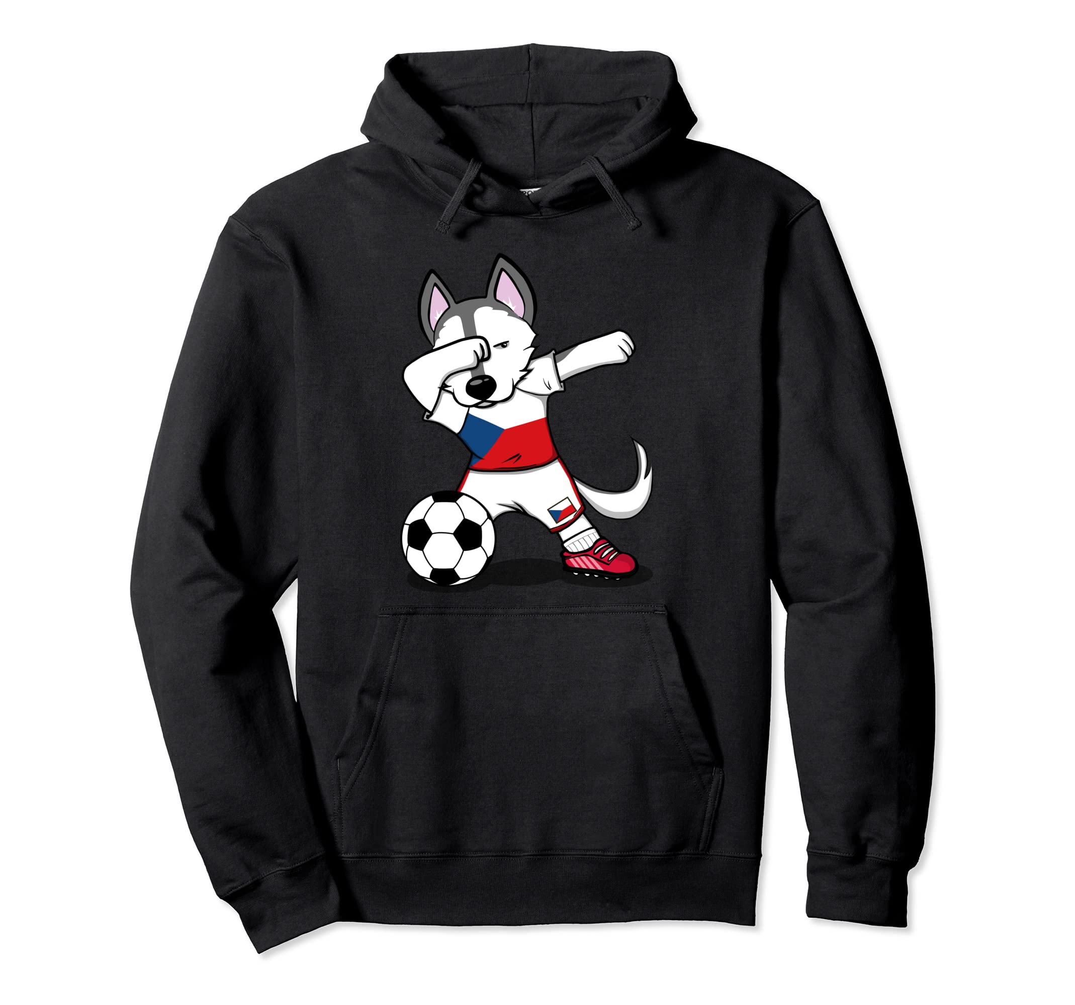 Dabbing Husky Czech Republic Soccer Fans Jersey Czech Flag Pullover Hoodie