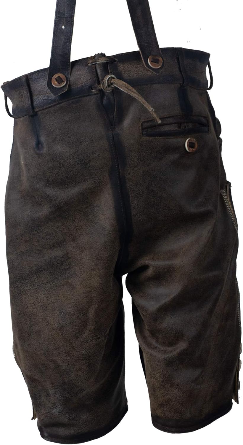 Oktoberfest Bavarian Herren Lederhosen Men Authentic German Outfit Coal Grey: Clothing