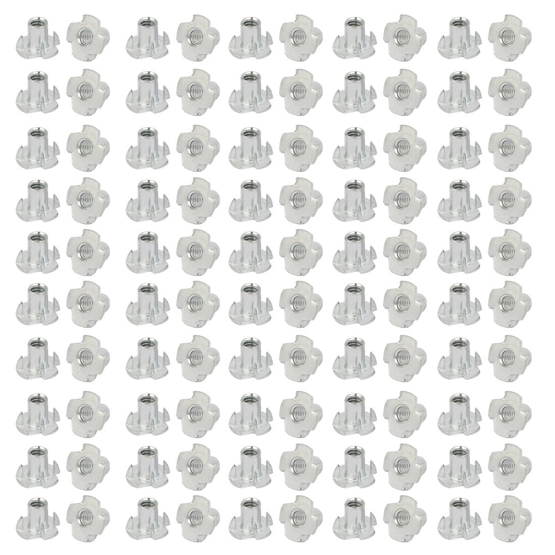 Sourcingmap 3/16-inch Female Thread 10mm Height Full Threaded Pronged T-Nut 100pcs