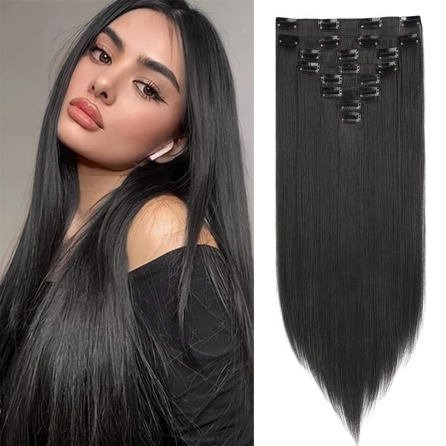Mscat 20 Inch Clip in Hair Extensions 8Pieces/Set Straight Hair pieces hair extensions Natural Soft Synthetic Hairpieces for Women(2#)