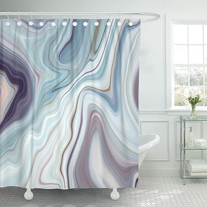 Amazon Com Emvency Shower Curtain Blue Granite Marble White Gray