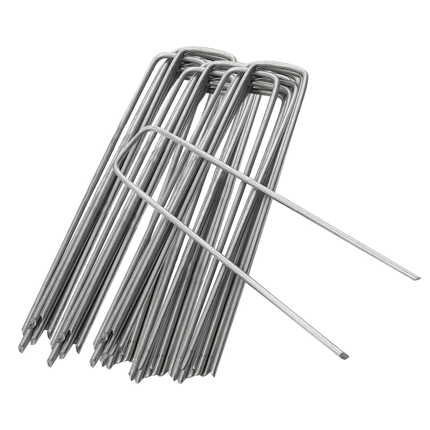 ANSIO Weed Membrane Pegs 20 Pack - 6 Inch/150mm U-Shaped Garden Pegs for Weed Control Membrane, Ground Pegs for Securing Lawn, Artificial Grass, Matting, and Netting - Galvanized Staples and Pins