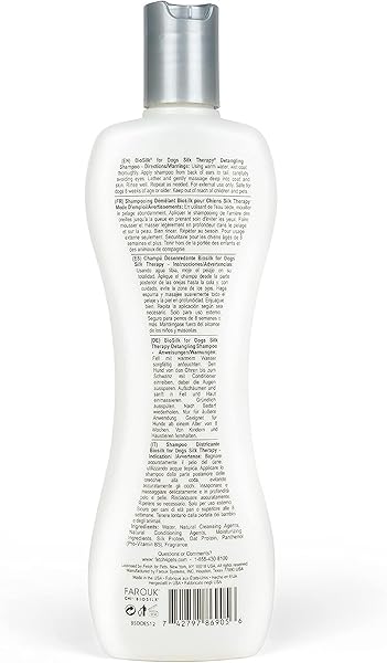 BIOSILK FOR DOGS SILK THERAPY MOISTURIZING DOG DETANGLING SHAMPOO – DOG MATTED HAIR DETANGLER CLEANS, MOISTURIZES, AND DETANGLES – DEMATTING SHAMPOO FOR DOGS, GROOMING SUPPLIES, 12 FL OZ