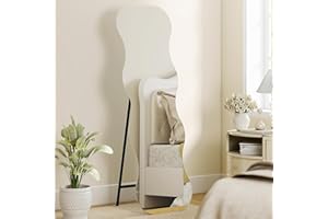 HOMCOM 64" x 21" Full Length Mirror, Frameless Irregular Wavy Full Body Mirror with Pine Wood Base, Floor Standing or Leaning