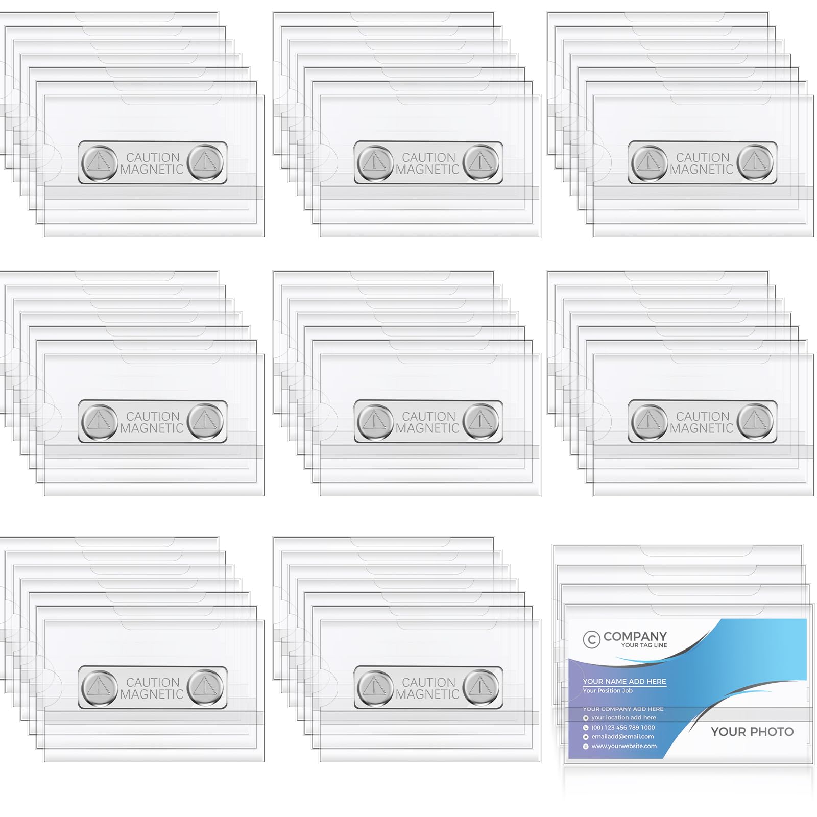 Faccito Magnetic Name Badge Holder 3.5 x 2.2 in PVC ID Name Tags Magnetic Name Tags for Work Conference Badges Horizontal Identification Card Holder for Schools Corporate Conference (60 Pcs)