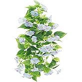 FERIAL Artificial Vines 15Feet Silk Flower Garland for Outdoors Blue Morning Glory Vine Artificial Flowers Hanging Plants Garland Fake Green Plant 2Pcs for Wall Fence Indoor Wedding Banquet Decor