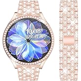 DEALELE Bands Compatible with Samsung Galaxy Watch Active 2 40mm / Active 2 44mm, Shiny Diamond Stainless Steel Metal Strap with Rhinestone Protective Case Cover (Rose gold)