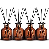 4 Pack Perfume Reed Diffuser Bottle,Empty Big Belly Aromatherapy Essential Oil Bottles Glass Jar with Black Sticks for DIY Fragrance Replacement Diffuser Sets (150ml/ 5 oz, Dark Brown Color)