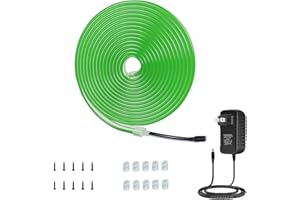 DSJJBLL Flexible Neon Rope Strip Night Light,Outdoor Indoor LED Cut Freedom 16.4FT/Set Power Supply/Clip Included (Green)