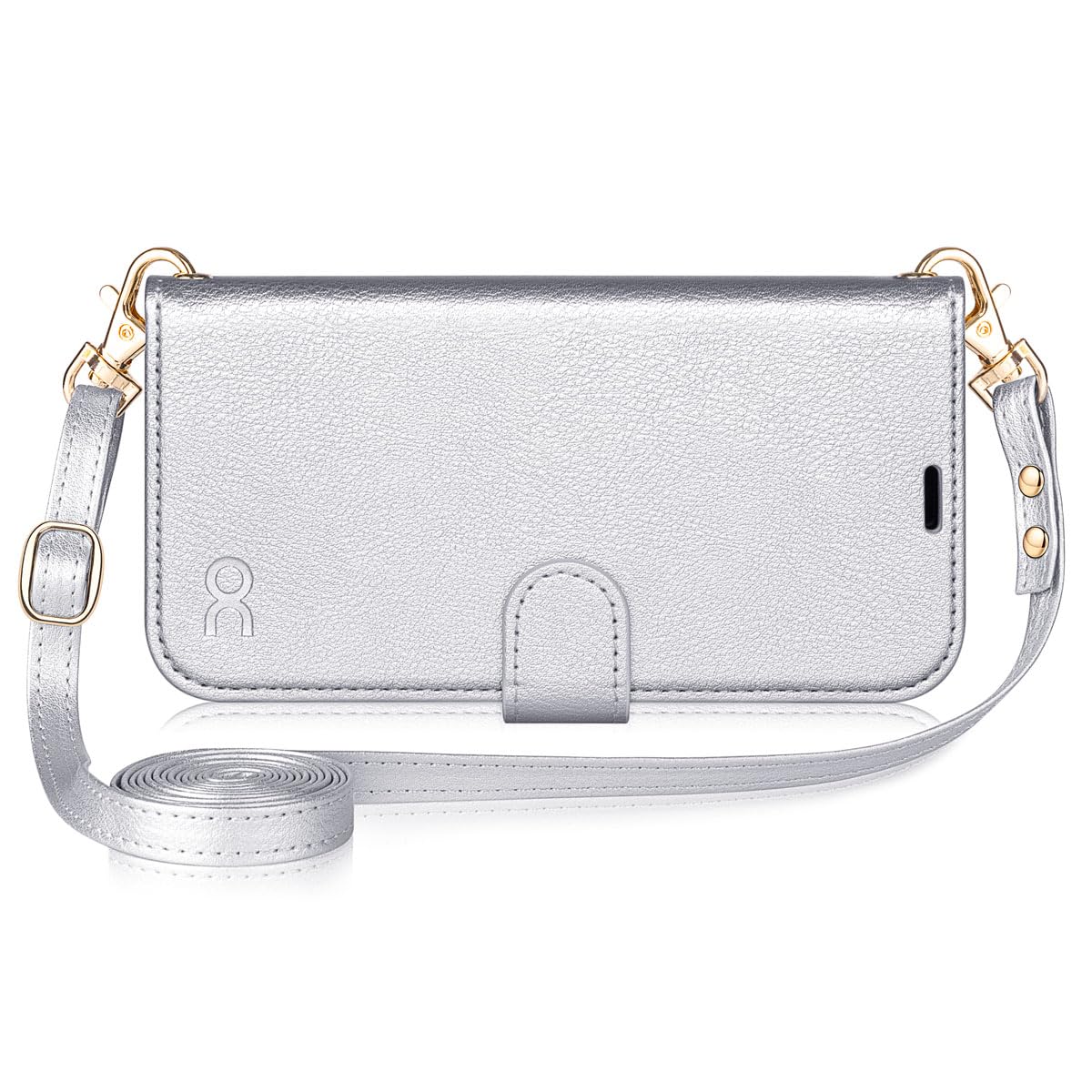 OCASE for iPhone 16 Case with Strap, Adjustable and Detachable Crossbody Lanyard PU Leather Wallet Case with RFID Blocking, Card Holders, Kickstand, Shockproof Flip Cover, Silver