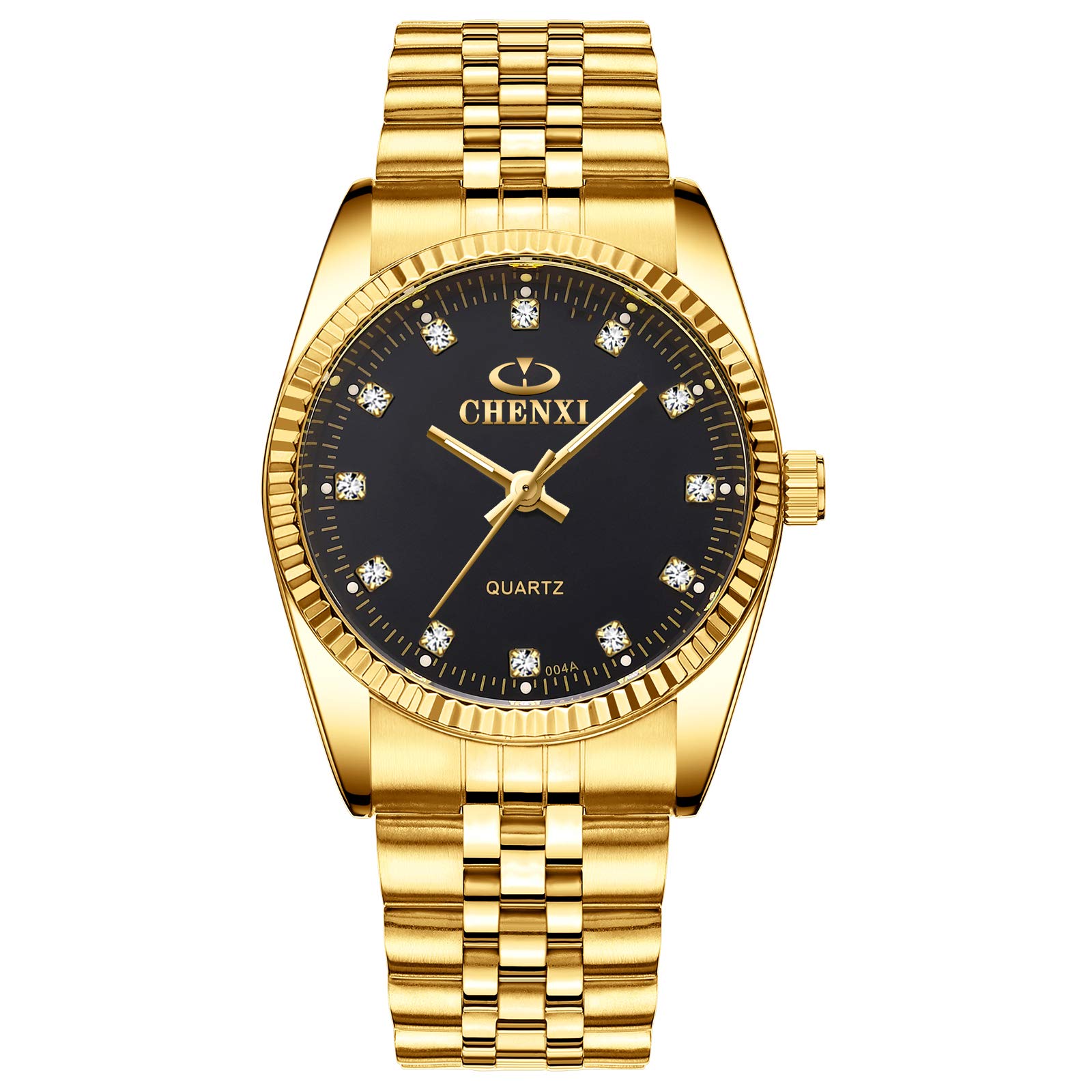 DREAMING Q&P Fq-043 Classic Golden Stainless Steel Male Female Crystals Quartz Wrist Watches for Man Woman Gold, BlACK FACE, sports