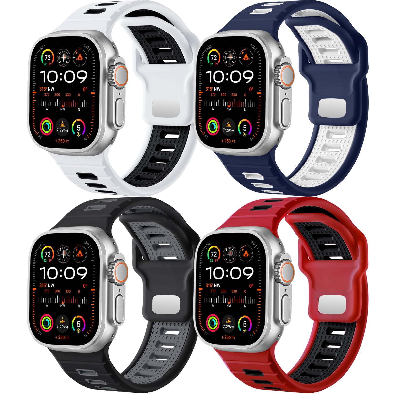 Odbeai 4 Pack Sport Bands Compatible with Apple Watch Ultra 2 3/Ultra Band,Compatible with Apple Watch Bands for Men 49mm 46mm 45mm 44mm 42mm,Silicone Strap for iWatch Bands Men Series SE 11 10 9 8-1