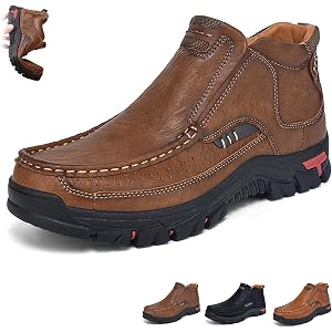 Waterproof Non-Slip Ankle Boots for Men Orthopedic Outdoor Shoes | Men's hand stitching leather slip-on ankle boots for drivi