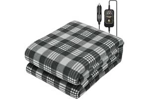 SLIIMU Electric Heated Blanket for Car, 12V Cigarette Lighter Plug In Portable Emergency Heating Blanket, Small Fleece Car Warming Blanket, Winter Essential Accessories for Travel Camping SUV RV(Black&Whtie)