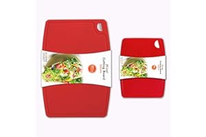 Liflicon Thick Silicone Cutting Boards for Kitchen Silicone Chopping Boards/Mats Set of 2 Extra Large14.6''x10.43'', Mini 9.1”x7.1” Non-slip Deep Drip Juice Groove, Dishwasher Safe-Red