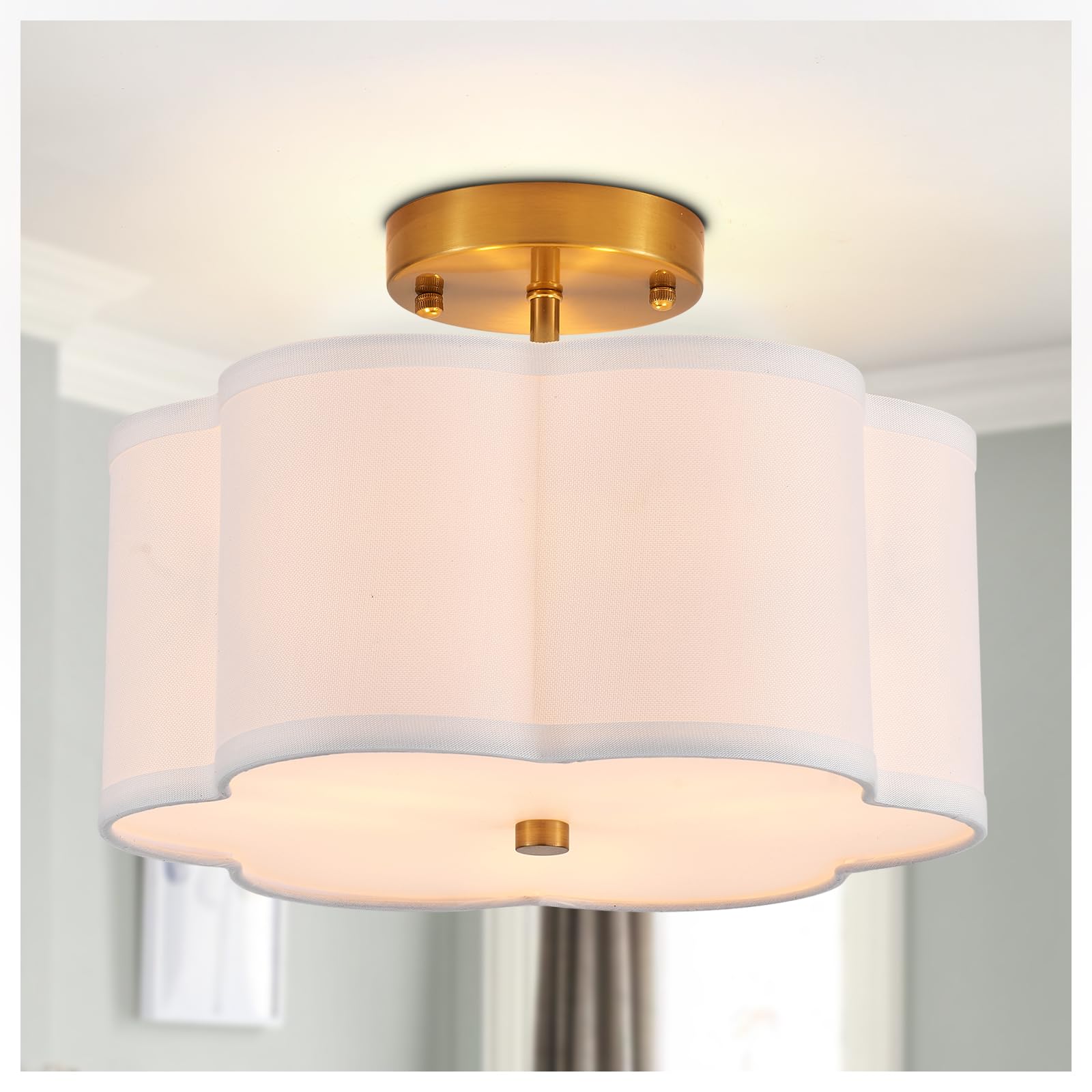 Photo 1 of Widluth Modern Semi Flush Mount Ceiling Light Modern Gold 3-Lights Drum Ceiling Lighting Fixture Vintage Linen Golden Ceiling Lamp for Laundry Room, Kitchen, Basement, Dining Room, Bedroom
