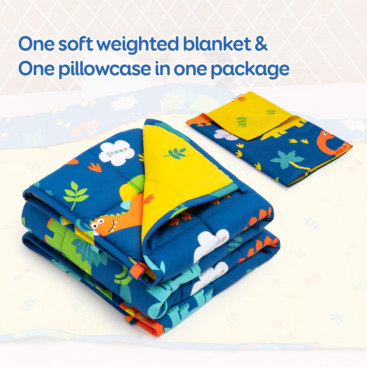 Anjee Kids Weighted Blanket 5lbs for Children with a Cotton Pillowcase, Breathable Cotton Fabric with Cute Dinosaurs Cartoon Pattern Help Better Sleep, 36 x 48 Inches, Navy Blue