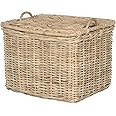 KOUBOO Rattan Core Rectangular Storage Basket with Lid, Large - Wicker Basket, Decorative Storage Box, Home Organizer, Laundry Hamper, Toy Box, Kitchen Storage, Natural