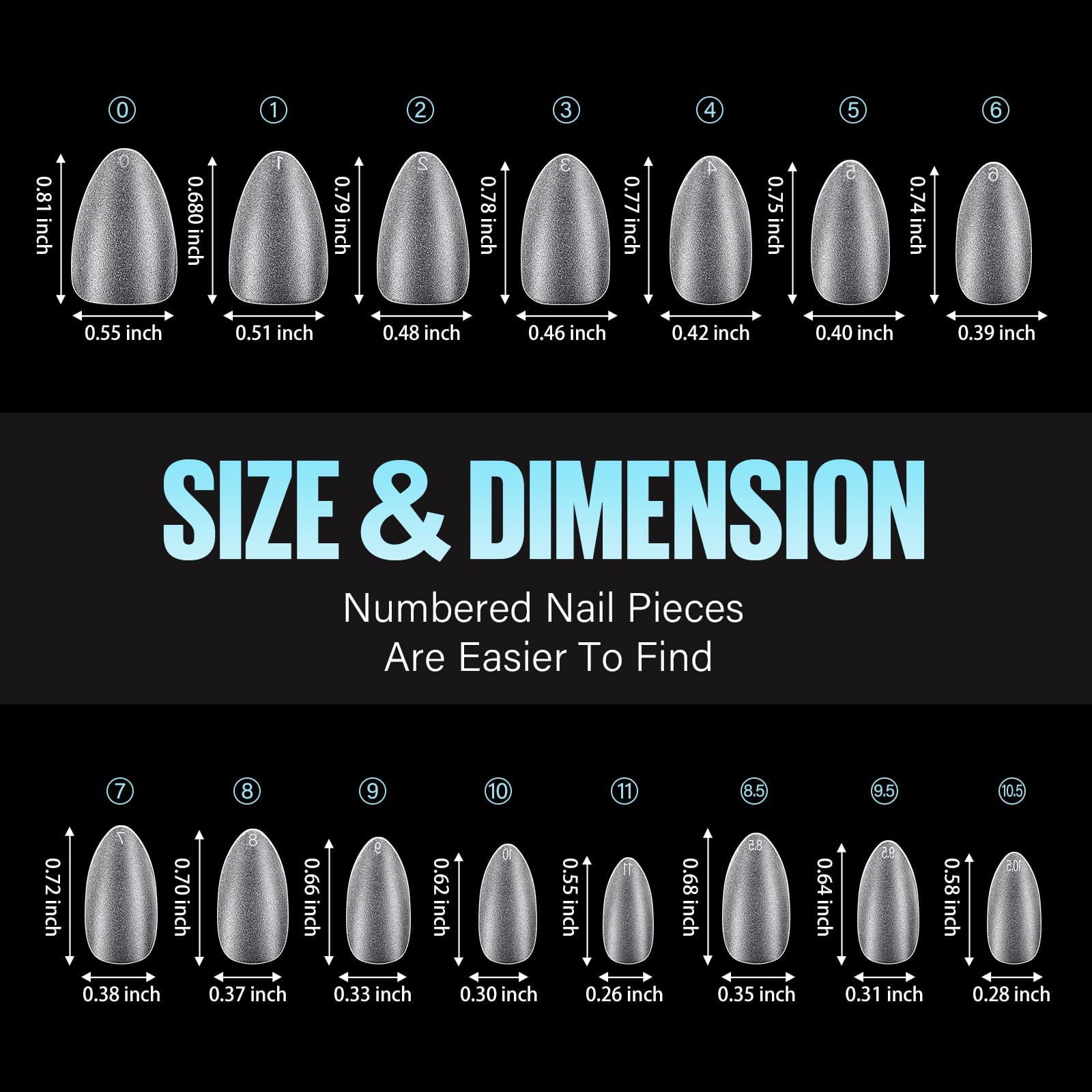 TOMICCA Short Almond Nail Tips - 450Pcs Acrylic Nail Tips Kit, 15 Sizes Pre Buffed Almond False Tips, Full Cover Double-sided Matte Nails for Nail Art Extension Press on Nails - Image 6