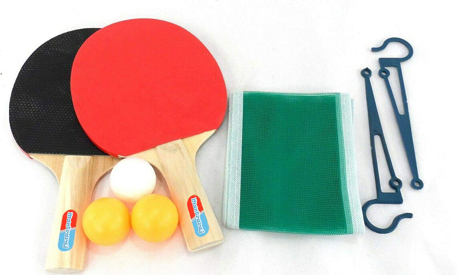 MantraRaj Table Tennis Rackets Set 2 Paddle Bats 3 Balls Net With Clamps Practise Tournament Play Family Game 2 Player Ping Pong For Fun Play at School Home Sports Club or Office