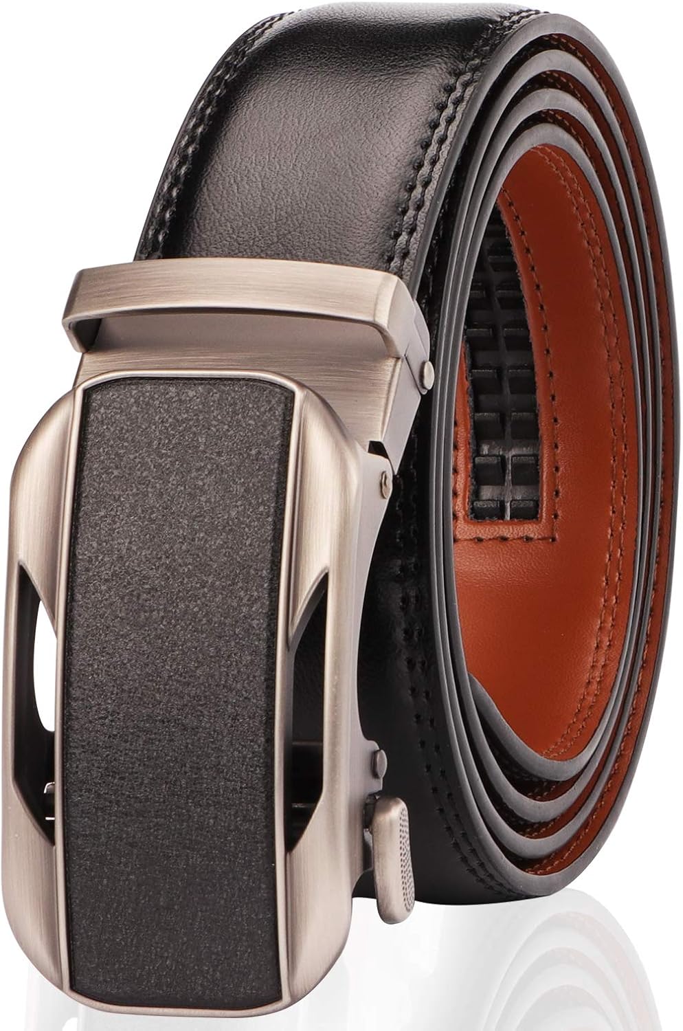 MayBest Genuine Leather Slide Ratchet Belt for Men with Automatic Buckle-Trim to Fit at  Men’s Clothing store