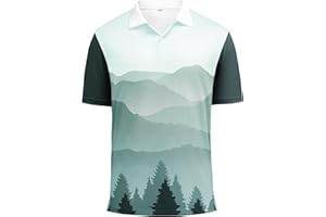 KUYIGO Men's Golf Shirts Short Sleeve UPF 40+ Dry Fit Moisture Wicking Performance Casual Collared Print Polo Shirt