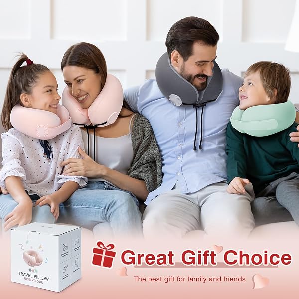 URNEXTTOUR CAR PILLOW FOR BIG KIDS TRAVEL NECK PILLOWS, MEMORY FOAM NECK SUPPORT TRAVELLING PILLOW WITH WASHABLE COTTON PILLOWCASES AND STORAGE BAG, FOR AIRPLANE, TRAIN, FLIGHT AND HOME USE PINK
