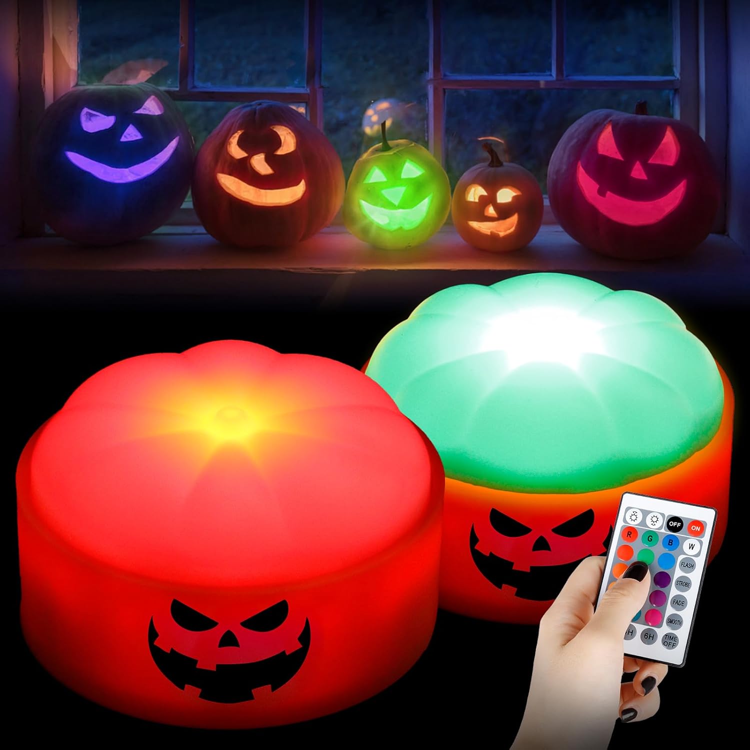 Lighting - Migaven Pumpkin Lights with Remote Control and Timers, 2 Pack RGBW Color Changing Jack-O-Lantern Battery Operated Lights for Halloween Decorations
