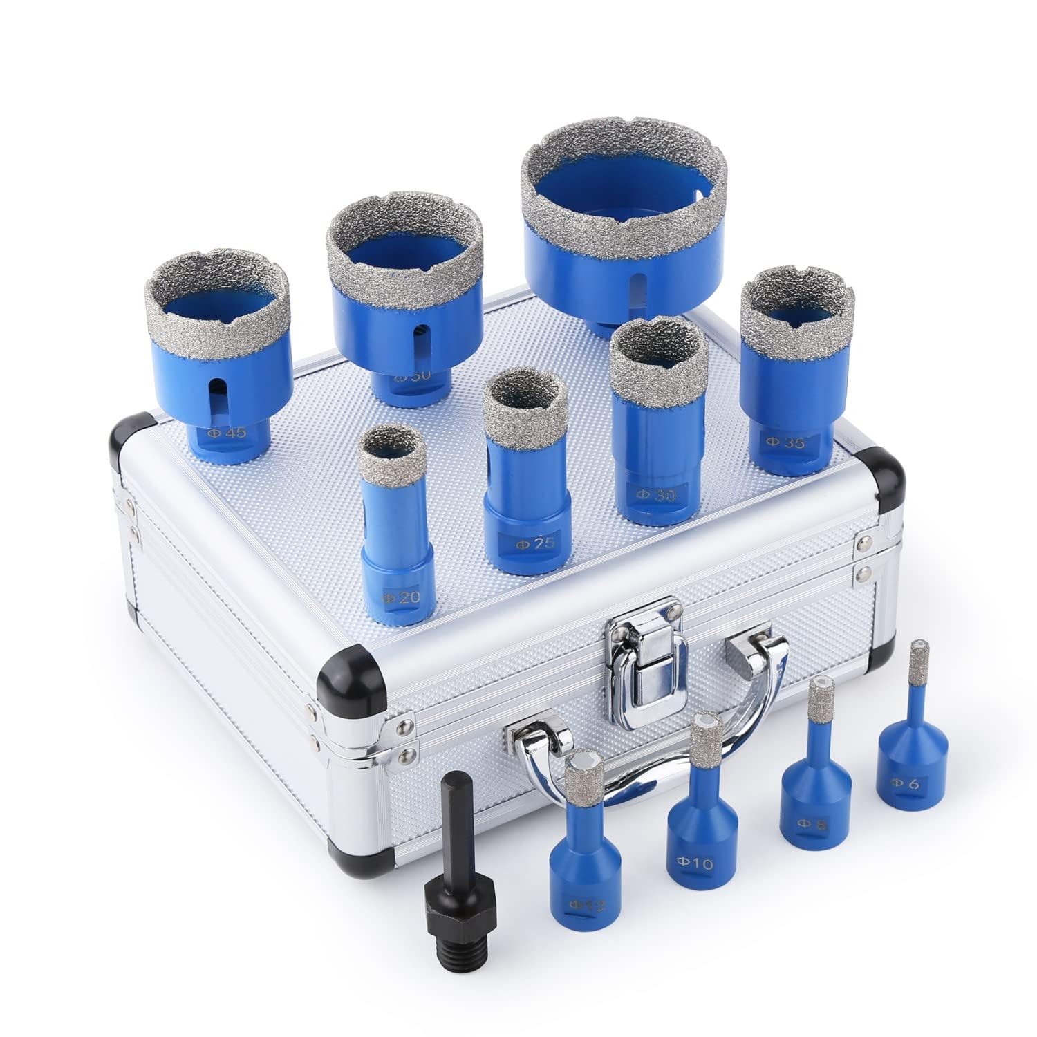 Vearter 12PCS Diamond Core Drill Bit Kit, 6-68mm M14 Thread Vacuum Brazed Angle Grinder Masonry Hole Saw Set with 3/8'' Hex Adapt, for Marble Tile Ceramic Granite Concrete(Blue)
