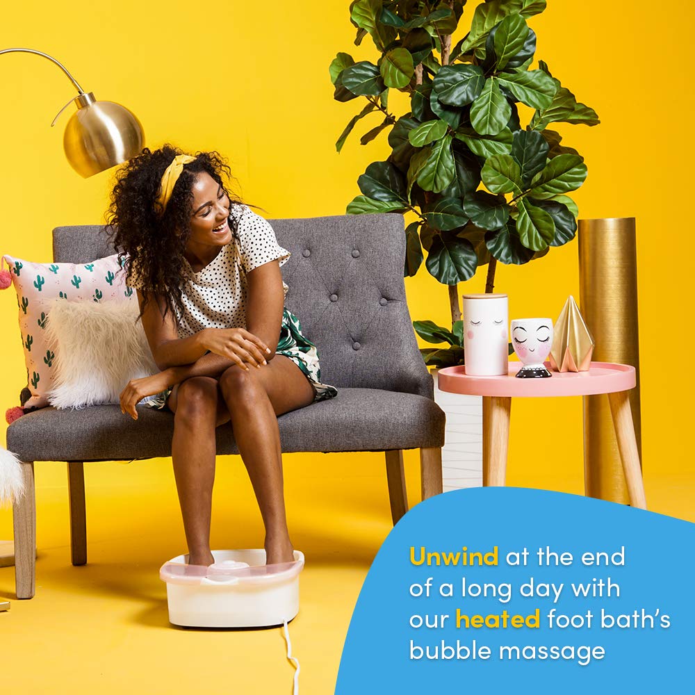 Foot Bath with Heat Maintenance | Foot Massager with Bubbles | At Home Portable Pedicure Foot Soak | Pink (Heat Maintenance): Beauty
