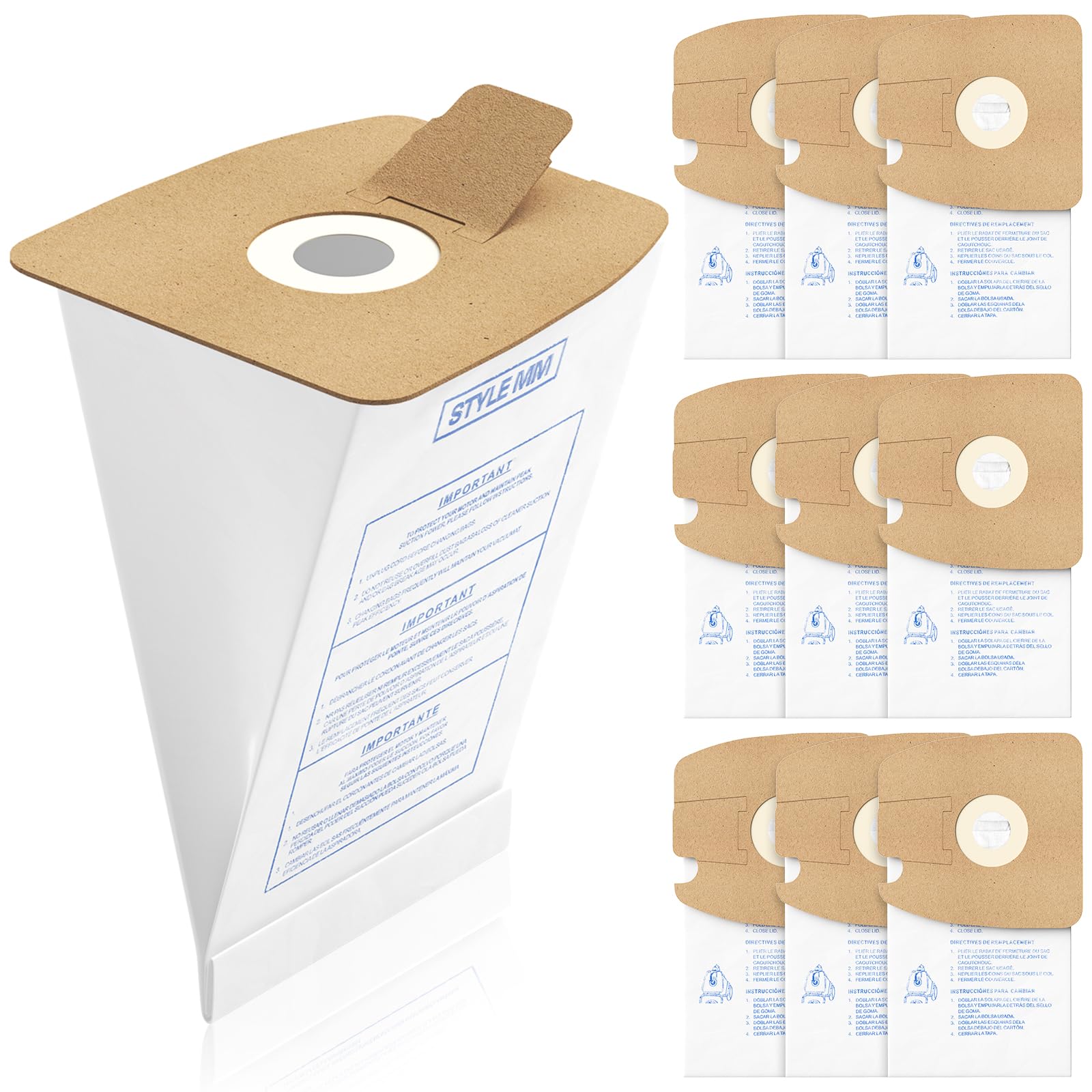 Photo 1 of 10 Pack Style MM Vacuum Bags Compatible with Eureka Style MM Eureka Mighty Mite 3670 and 3680 Series Canister Vacuums, Replaces Part # 60295, 60295A, 60295B 60295C, 60296 & 60297A