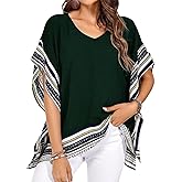 Falechay Women's Casual V Neck Floral Tops Batwing Sleeve Blouse Loose Fitting Shirts Boho Flowy Side Slit Tees