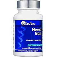 CanPrev Heme Iron 60 V-Caps, 60-Day Supply With Vitamin C, Folate & B12, Gentle, Easy-to-Absorb Iron Supplement for Women, No