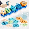 Baby Bath Toys for Toddlers 1-3 Years, Silicone Stacking Bath Toy Set with 10 Textured Floating Pieces, Color and Shape Sorti