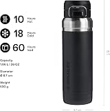 Stanley 1.06L Quick Flip Stainless Steel Water Bottle Black 18h Cold 2.5d Ice view 2
